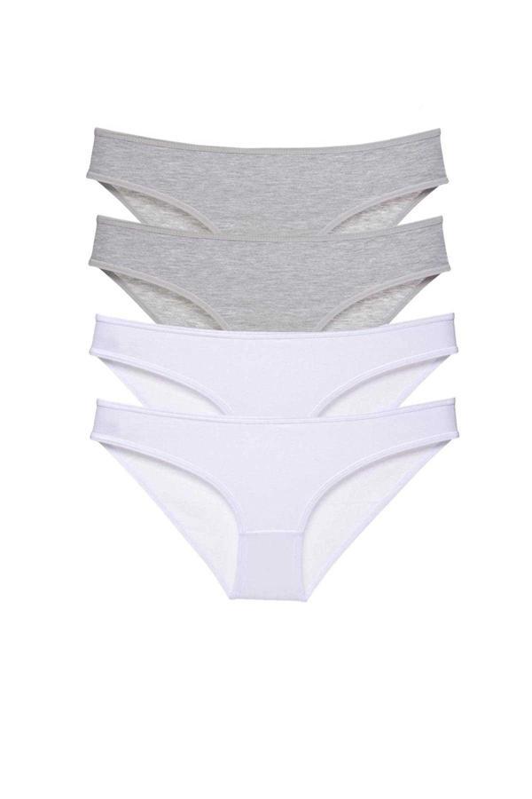 4 adet Süper Eko Set Likralı Kadın Slip Külot Gri Beyaz - Image 1