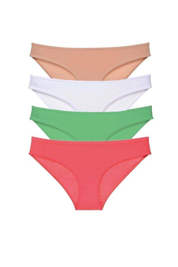 4 adet Süper Eko Set Likralı Kadın Slip Külot Ten Pudra Yeşil Fuşya - Image 1