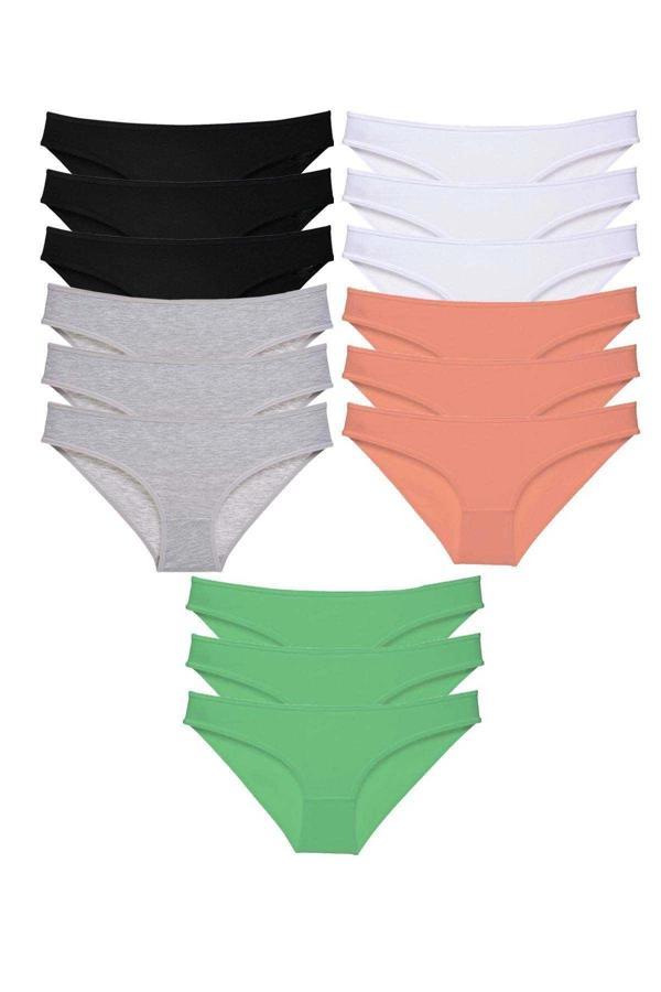 15 adet Süper Eko Set Likralı Kadın Slip Külot Siyah Gri Beyaz Pudra Yeşil - Image 1