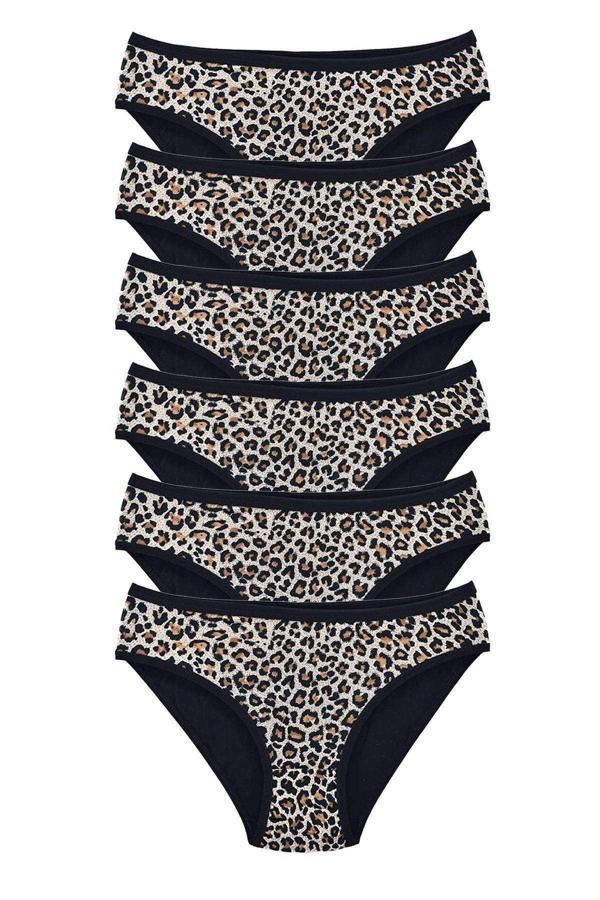 6 Adet Leopar Desenli Likralı Yumuşak Dokulu Kadın Slip Külot - Image 1