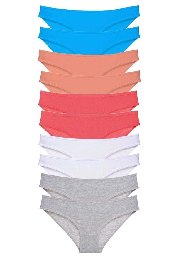 10 adet Süper Eko Set Likralı Kadın Slip Gri Beyaz Pudra Fuşya Mavi - Image 1