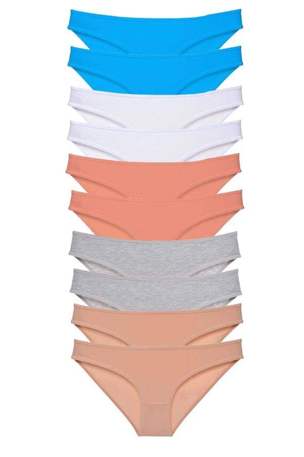 10 adet Süper Eko Set Likralı Kadın Slip Ten Gri Beyaz Pudra Mavi - Image 1