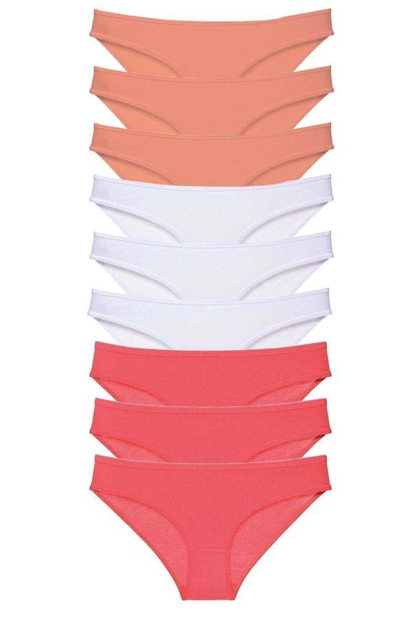 9 adet Süper Eko Set Likralı Kadın Slip Külot Pudra Beyaz Fuşya - Image 1