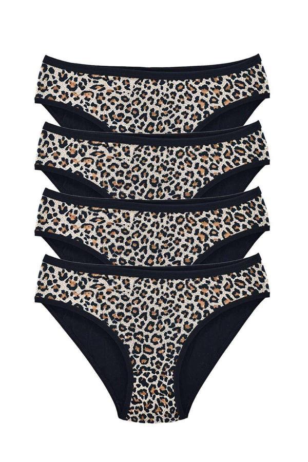 4 Adet Leopar Desenli Likralı Yumuşak Dokulu Kadın Slip Külot - Image 1