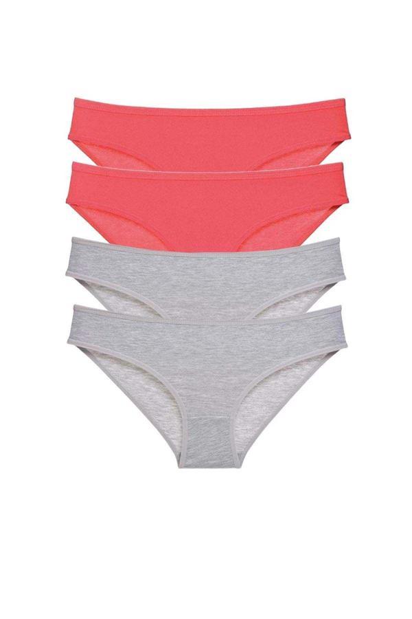 4 adet Süper Eko Set Likralı Kadın Slip Külot Fuşya Gri - Image 1