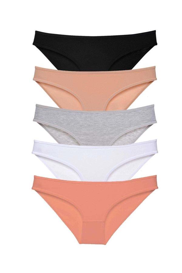 5 adet Süper Eko Set Likralı Kadın Slip Külot Siyah Ten Gri Beyaz Pudra - Image 1