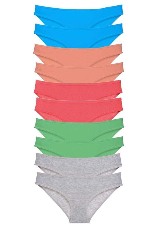 10 adet Süper Eko Set Likralı Kadın Slip Gri Pudra Yeşil Fuşya Mavi - Image 1