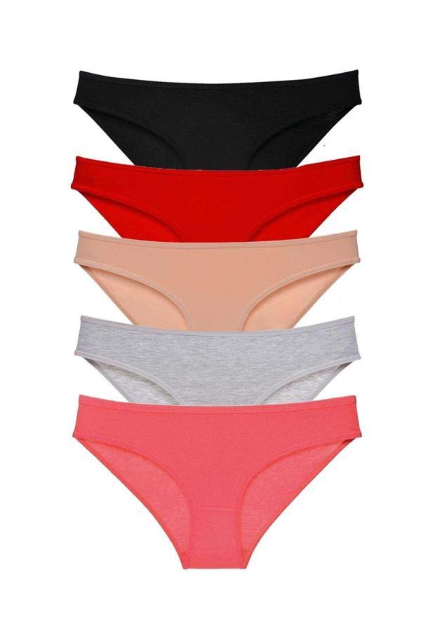 5 adet Süper Eko Set Likralı Kadın Slip Külot Siyah Kırmızı Ten Gri Fuşya - Image 1
