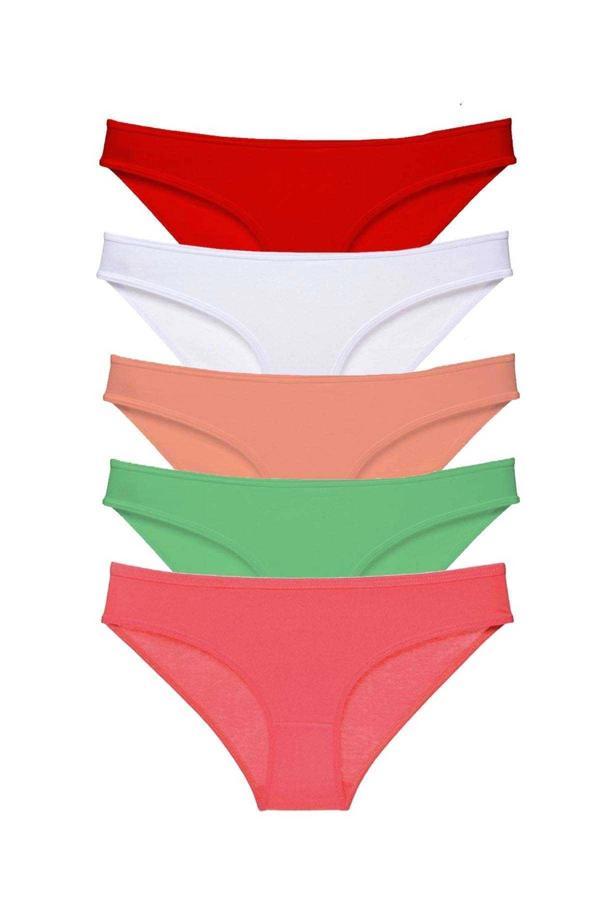 5 adet Süper Eko Set Likralı Kadın Slip Külot Kırmızı Beyaz Pudra Yeşil Fuşya - Image 1