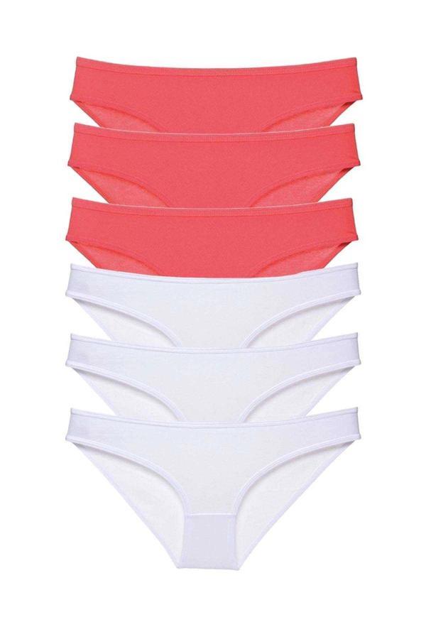 6 adet Eko Set Likralı Kadın Slip Külot Fuşya Beyaz - Image 1
