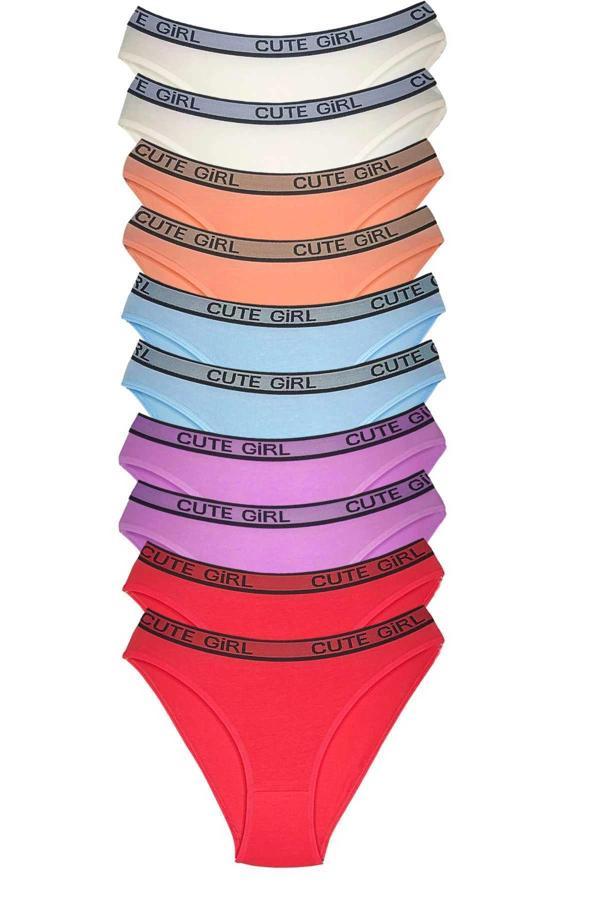 10 Adet Beli Yazılı Pamuklu Kalın Lastik Kadın Slip Külot - Image 1