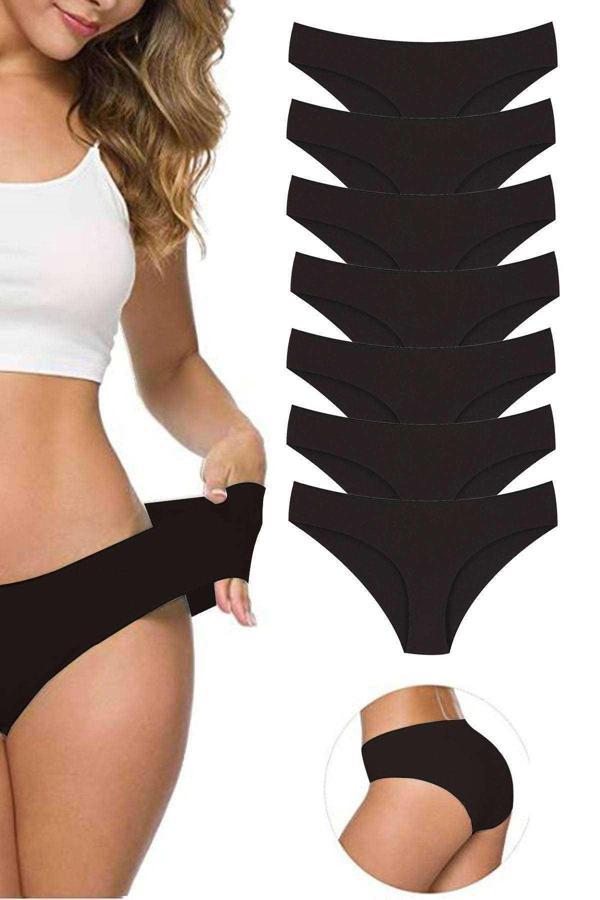 7 Adet Kadın Dikişsiz Lazer Kesim Esnek İz yapmayan Külot Siyah - Image 1