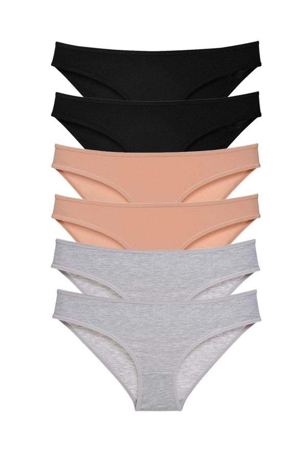 6 adet Süper Eko Set Likralı Kadın Slip Külot Siyah Ten Gri - Image 1