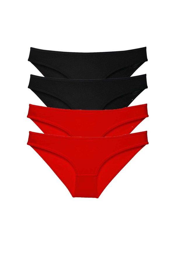 4 adet Süper Eko Set Likralı Kadın Slip Külot Siyah Kırmızı - Image 1