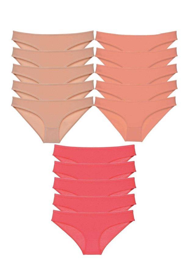 15 adet Süper Eko Set Likralı Kadın Slip Külot Ten Pudra Fuşya - Image 1