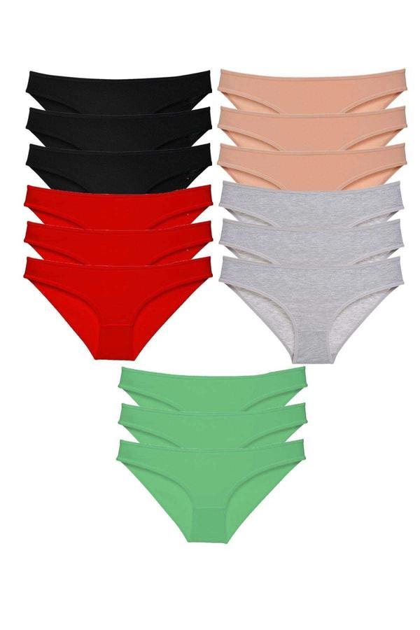 15 adet Süper Eko Set Likralı Kadın Slip Külot Siyah Kırmızı Ten Gri Yeşil - Image 1