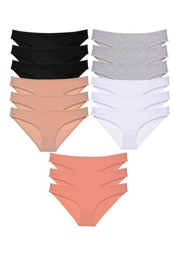 15 adet Süper Eko Set Likralı Kadın Slip Külot Siyah Ten Gri Beyaz Pudra - Image 1
