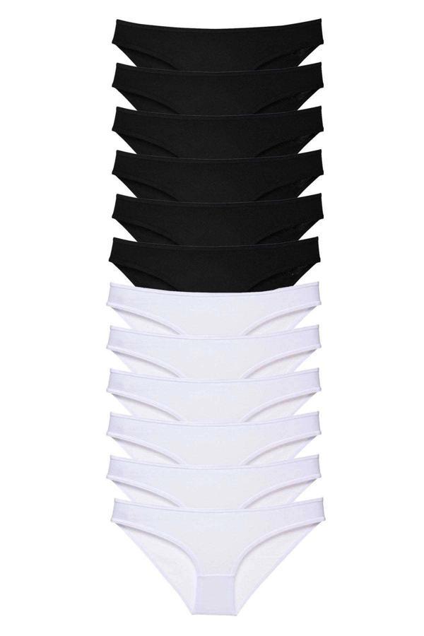 12 adet Eko Set Likralı Kadın Slip Külot Siyah Beyaz - Image 1
