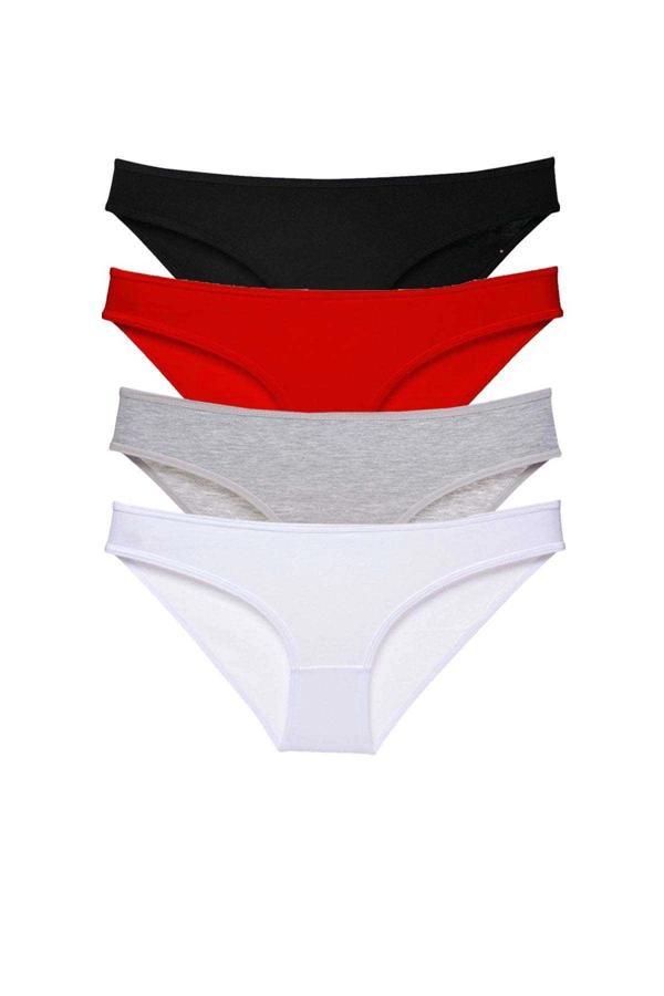 4 adet Süper Eko Set Likralı Kadın Slip Külot Siyah Kırmızı Gri Beyaz - Image 1