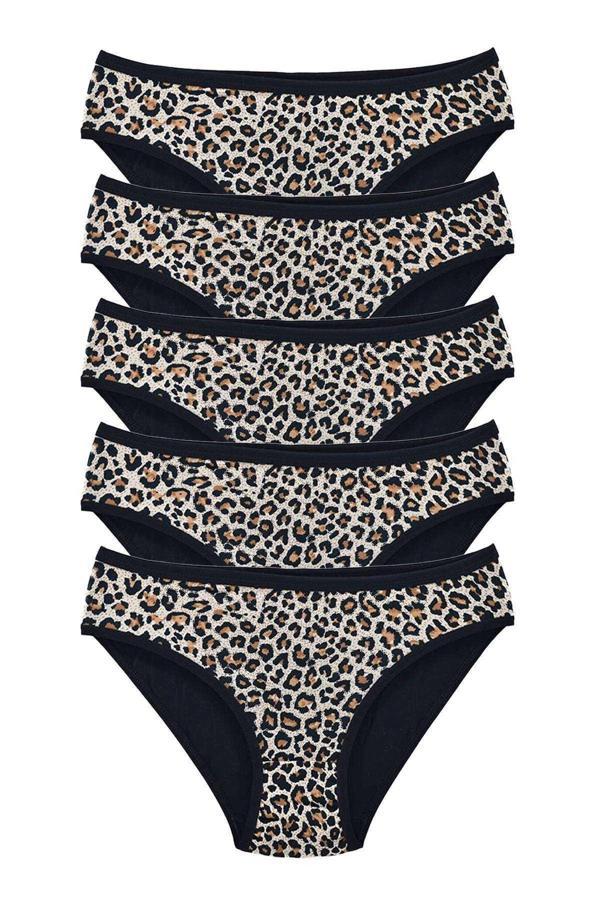 5 Adet Leopar Desenli Likralı Yumuşak Dokulu Kadın Slip Külot - Image 1