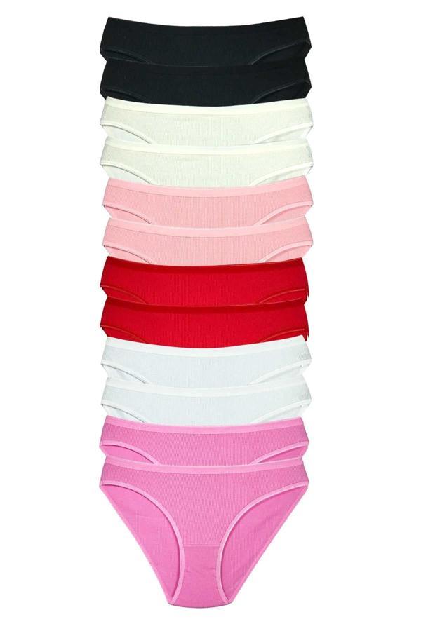 12 Adet Fitilli Pamuklu Kadın Kaşkorse Bikini Külot - Image 1