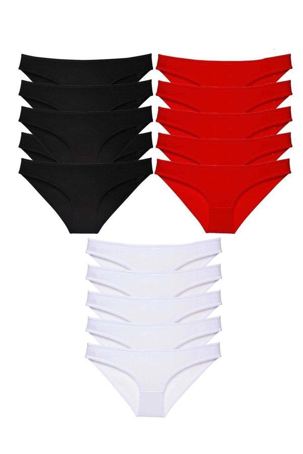 15 adet Süper Eko Set Likralı Kadın Slip Külot Siyah Kırmızı Beyaz - Image 1