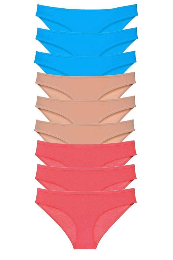 9 adet Süper Eko Set Likralı Kadın Slip Külot Fuşya Ten Mavi - Image 1