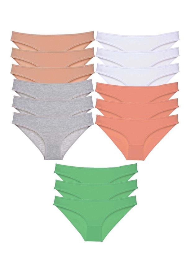 15 adet Süper Eko Set Likralı Kadın Slip Külot Ten Gri Beyaz Pudra Yeşil - Image 1