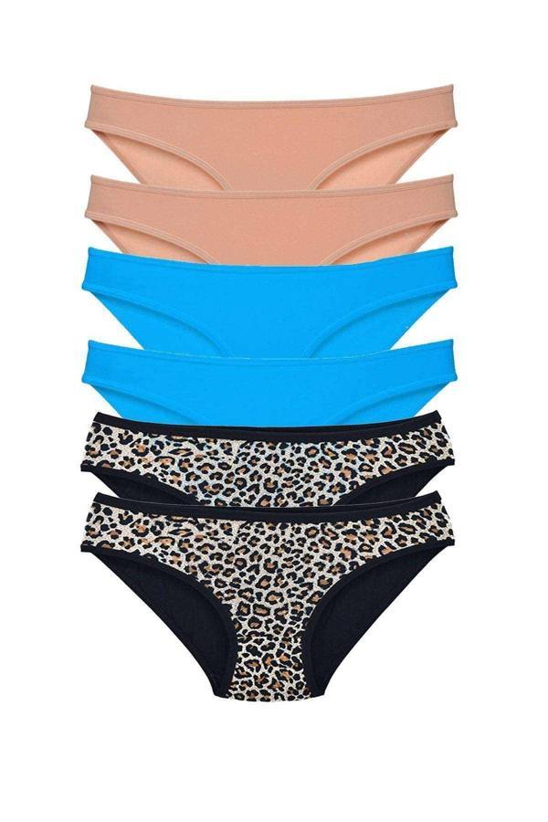 6 Adet Likralı Kadın Slip Külot Leopar Ten Mavi - Image 1