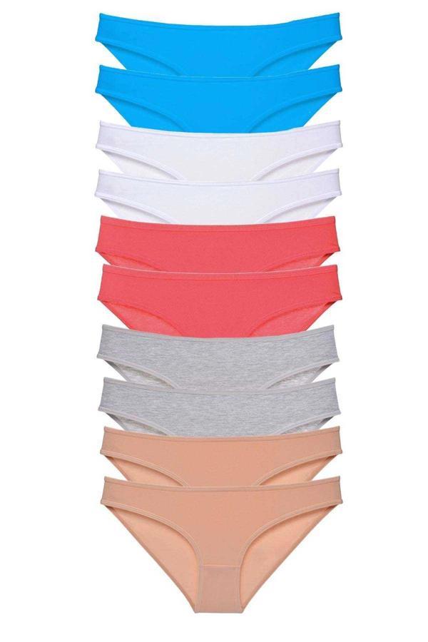 10 adet Süper Eko Set Likralı Kadın Slip Ten Gri Beyaz Fuşya Mavi - Image 1