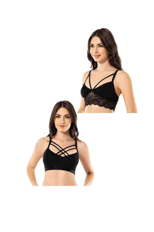 Kota 2 Adet Siyah Dantelli Çapraz İpli Büstiyer - Image 1