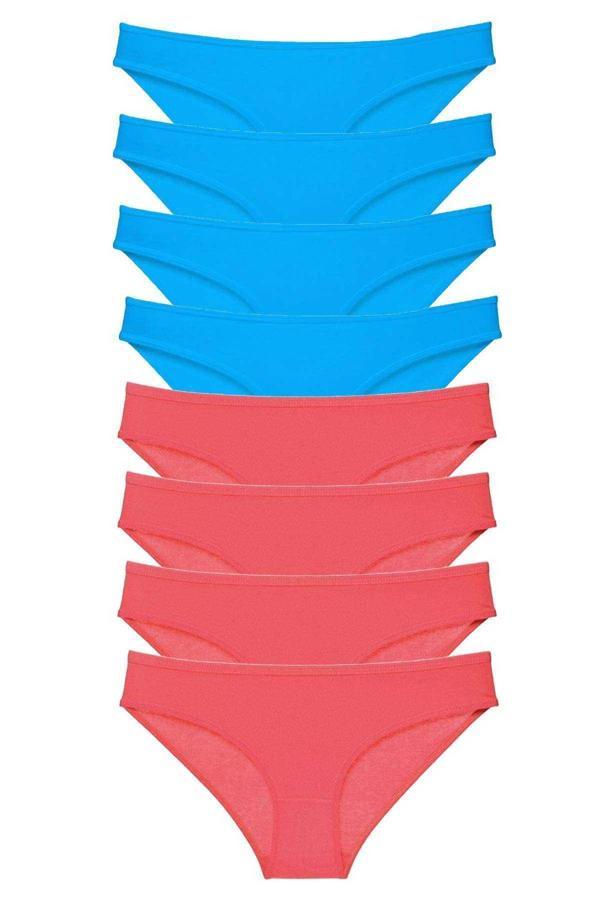 8 adet Süper Eko Set Likralı Kadın Slip Külot Fuşya ve Mavi - Image 1