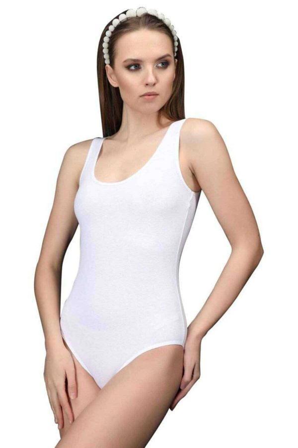Elit Life Geniş Askılı Kadın Dikişsiz Çıtçıtlı Slip Body Beyaz 878 - Image 1
