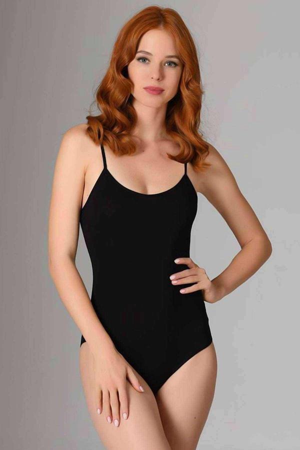 İp Askılı Kadın Çıtçıtlı Body Siyah - Image 1