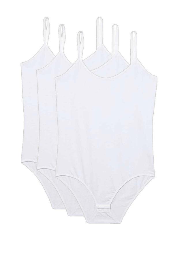 3 Adet İp Askılı Kadın Çıtçıtlı Body Beyaz - Image 1