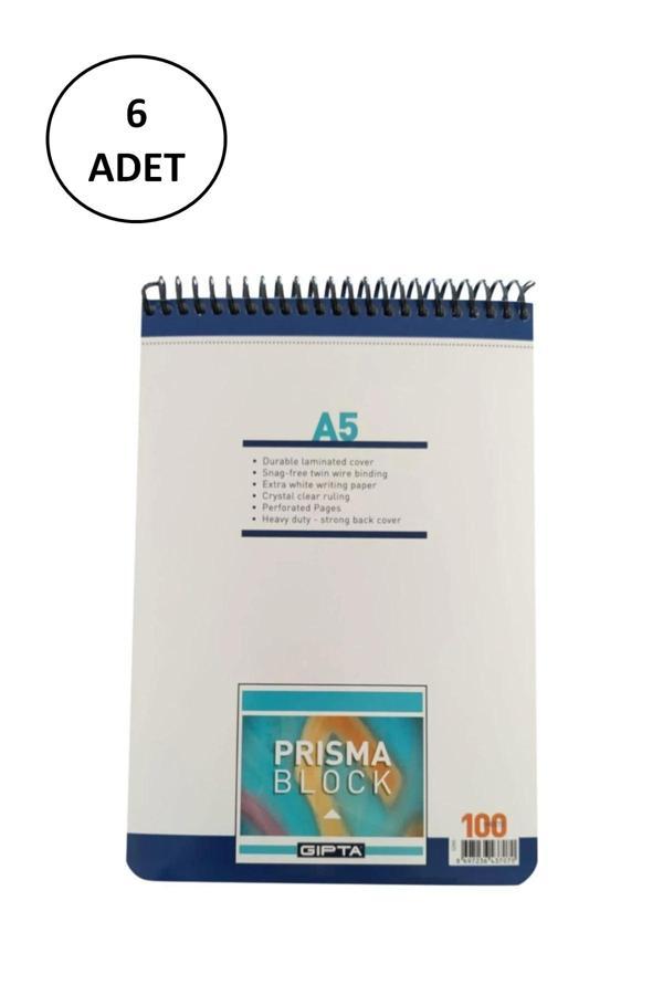 Gıpta Prisma Bloknot A-5 Spiralli Karton Kapak 100 Yaprak Düz 6 Adet - Image 1