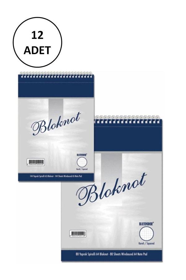 Bayındır A4 Spiralli Bloknot Kareli 80 Yp 12 Adet - Image 1
