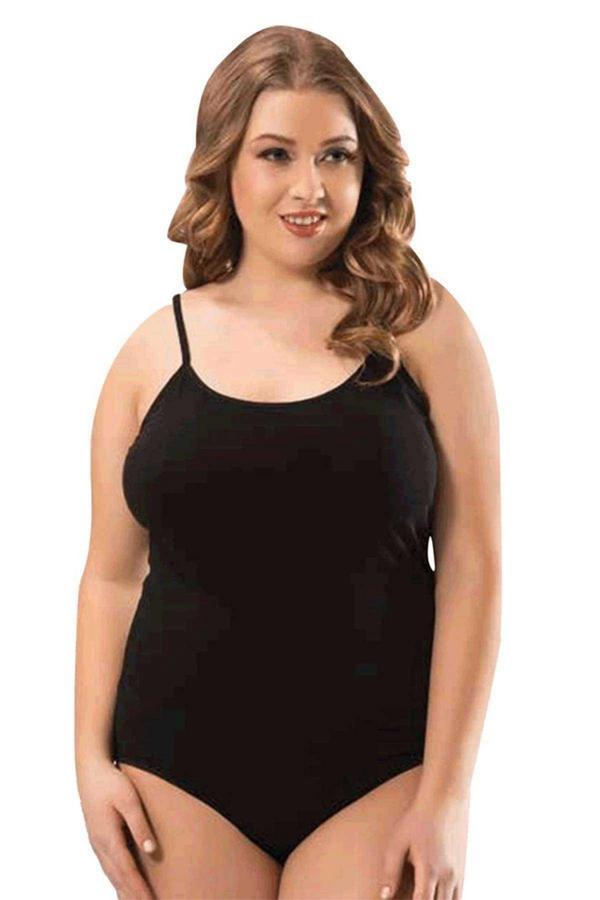 Battal Beden İp Askılı Kadın Çıtçıtlı Body Siyah - Image 1