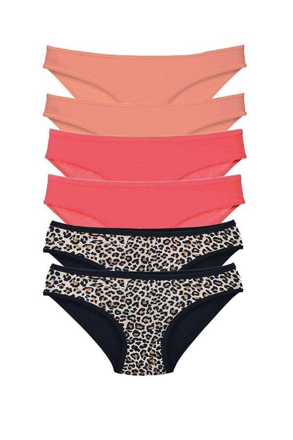6 Adet Likralı Kadın Slip Külot Leopar Pudra Fuşya - Image 1