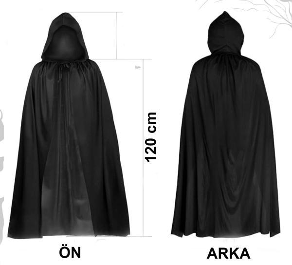 Siyah Uzun Pelerin 120 cm Kapüşonlu – Cosplay ve Parti Kostümü - Image 1