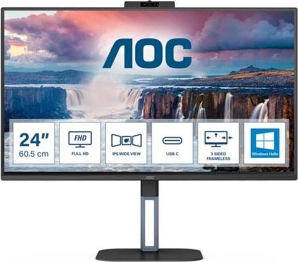 AOC 23.8" IPS 24V5CW/BK 1MS 75HZ HDM-DP USB-C PIVOT WEB KAMERALI İŞ MONİTÖRÜ - Image 1