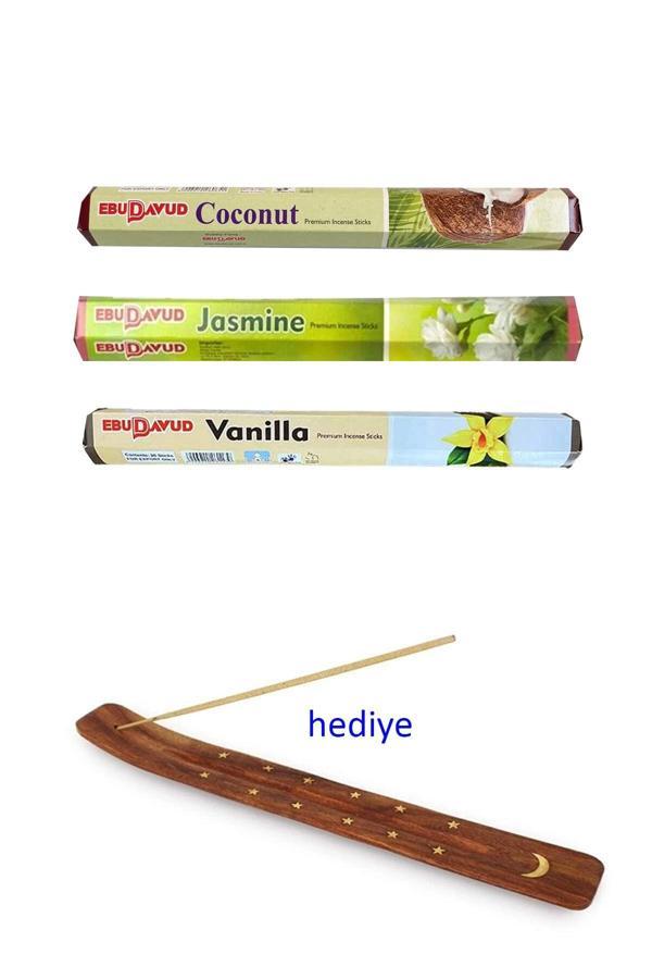3 Paket 20 Çubuklu Tütsü Jasmine - Coconut - Vanilla - Kayık Hediyeli - Image 1