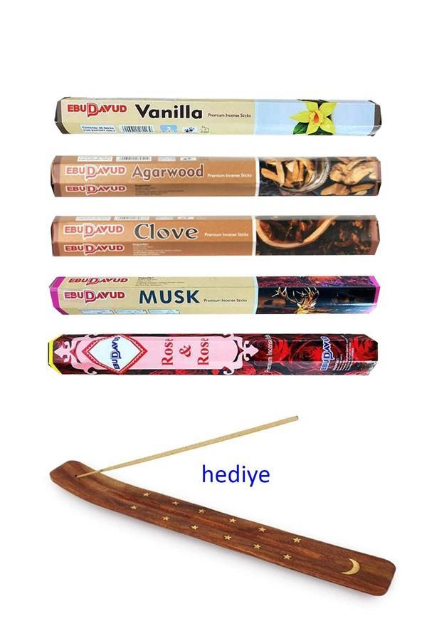 5 Paket 20 Çubuklu Tütsü Vanilla - Musk - Clove - Wood - Redrose - Kayık Hediyeli - Image 1