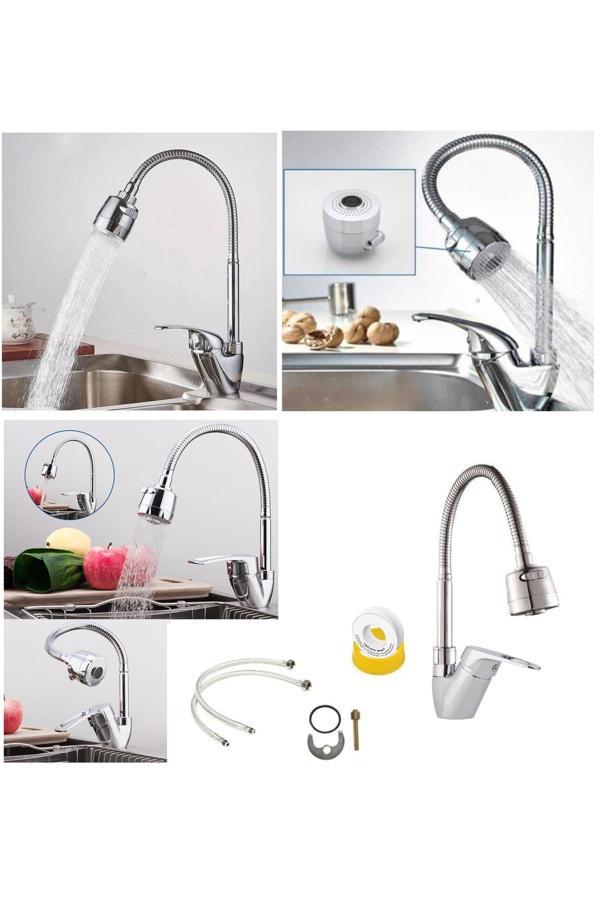 Depolife Mutfak Eviye Lavabo Batarya Fıskiyeli Kubarlı Musluk Tasarruflu Fonksiyonlu Evye Çeşmesi - Image 1
