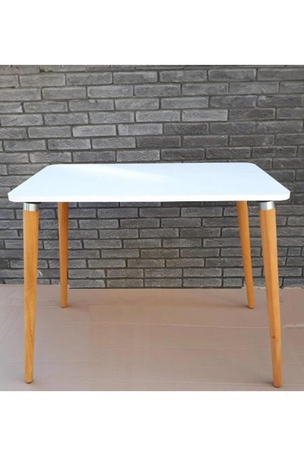 Depolife Ahşap Ayaklı Mutfak Salon Yemek Masası 60X90 Cm Gürgen Masif Ayak Beyaz Çalışma Masası - Image 1