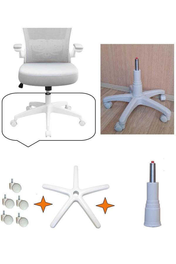 Depolife Ofis Müdür Çalışma Koltukları İçin Tekerlek Yıldız Ayak Amortisör Seti Üniversal Krem Beyaz Açık Gri - Image 1