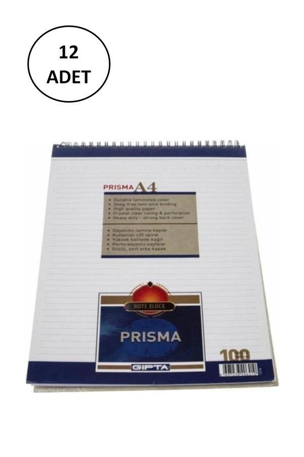 Gıpta Prisma Bloknot A-4 Spiralli Karton Kapak 100 Yaprak Çizgili 12 Adet - Image 1