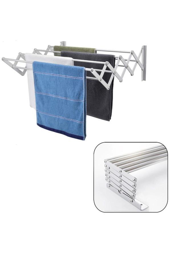 Depolife Çamaşır Balkon Kurutma Askısı Akordiyon Elbise Kurutmalık 70Cm-9 Çubuk Alüminyum Duvar Montajlı - Image 1