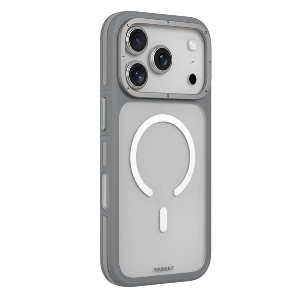Youngkit İphone 17 Pro Max Uyumlu Kılıf M-Safe Şarj Özellikli Youngkit Rock Sand Serisi Kapak Gri - Image 1