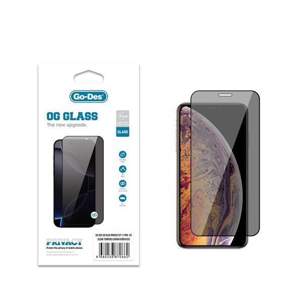 Go-Des İphone Xs 5.8 Uyumlu Go Des Og Glass Privacy Antistatik Temperli Cam Ekran Koruyucu Siyah - Image 1
